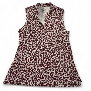 Nike Golf Sleeveless Mock Neck Top Animal‎ Print Burgundy White Casual Blouse
